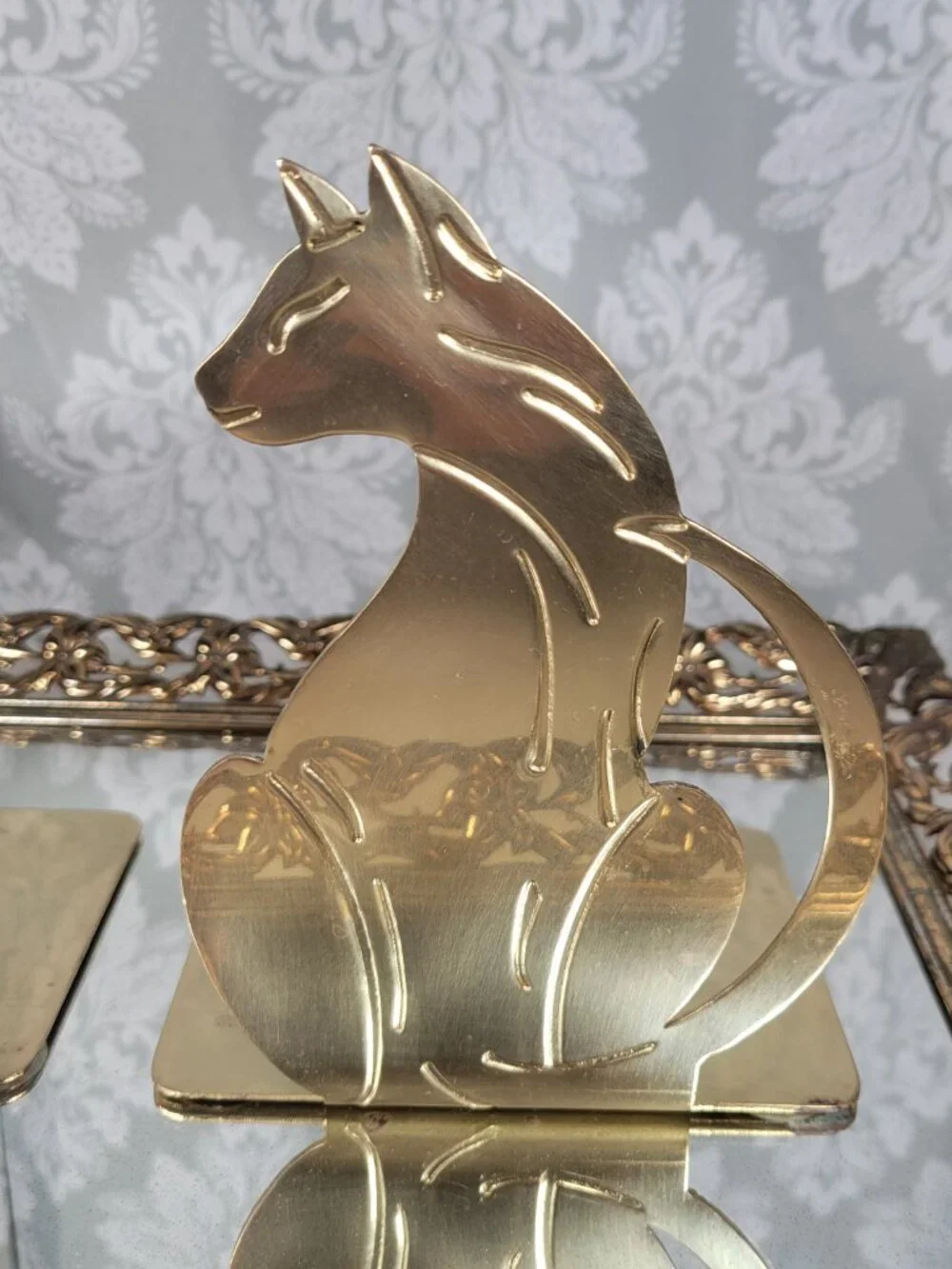 Vintage Brass Cat Bookends - Set of 2